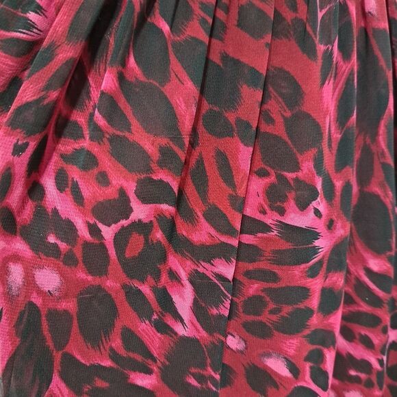 Oleg Cassini Floral Print Chiffon Knee Length Burgundy/Black Size 14 - Picture 16 of 16